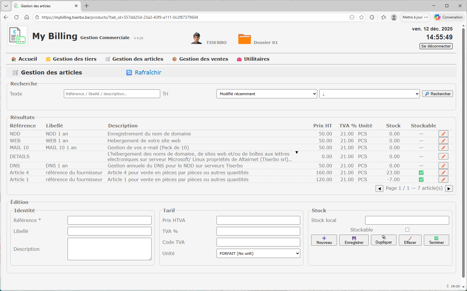 Gestion des articles – catalogue & édition
