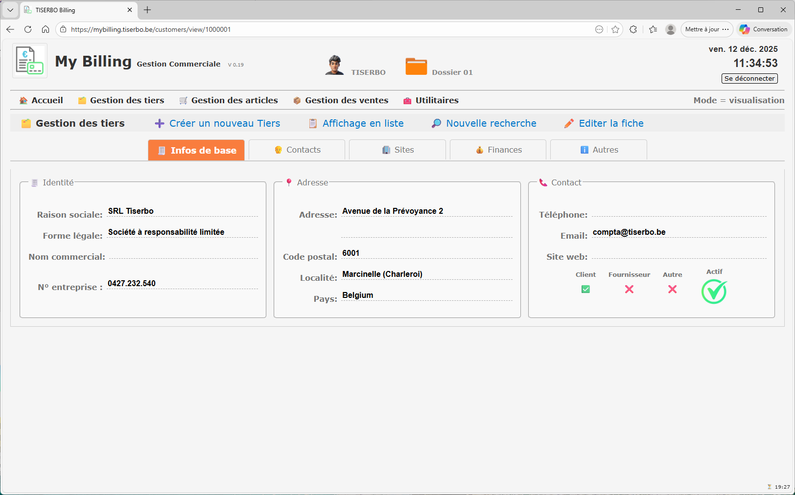 Gestion des clients – fiche (infos de base)