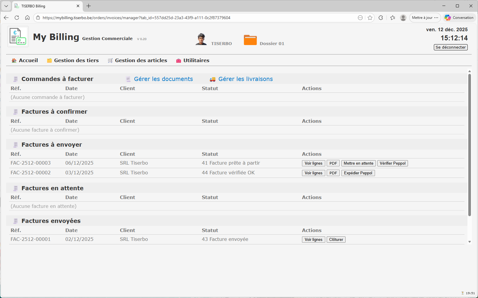 Gestion des ventes – factures & actions