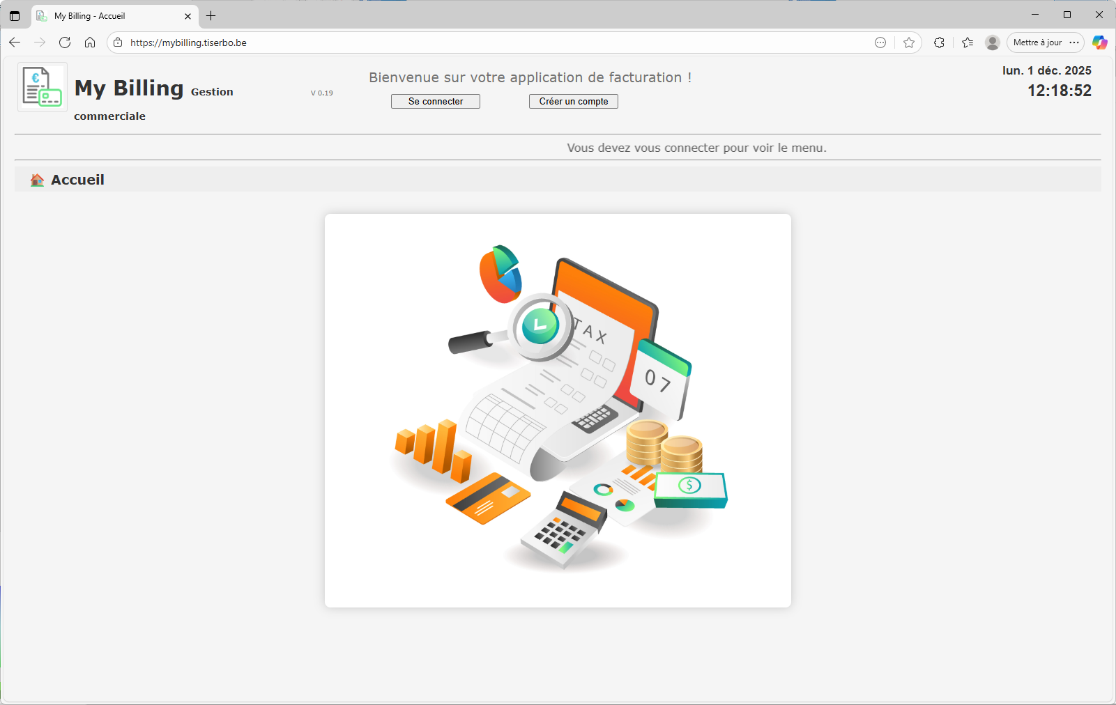 Accueil MyBilling avec bouton Créer un compte