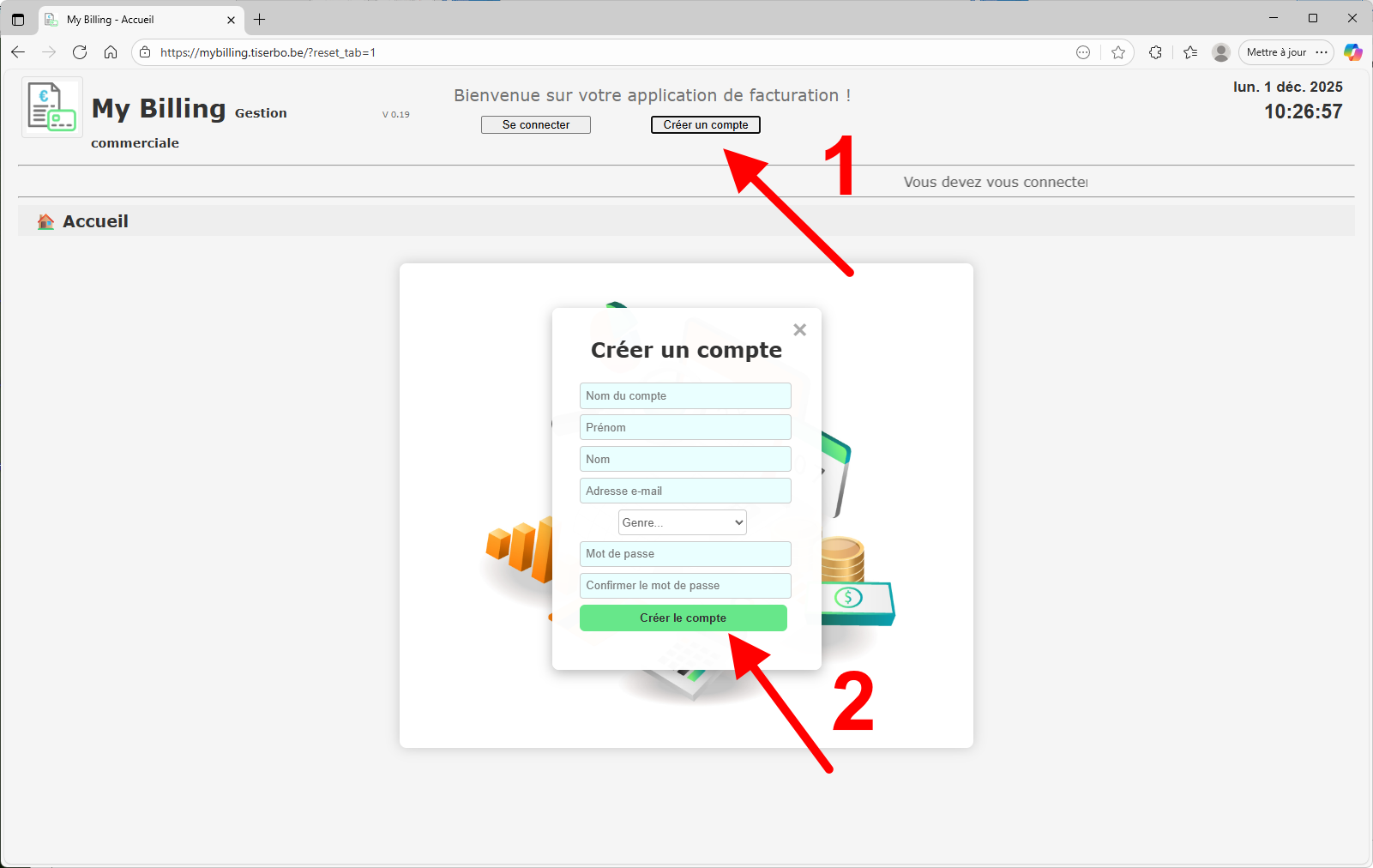 Formulaire vide Créer un compte