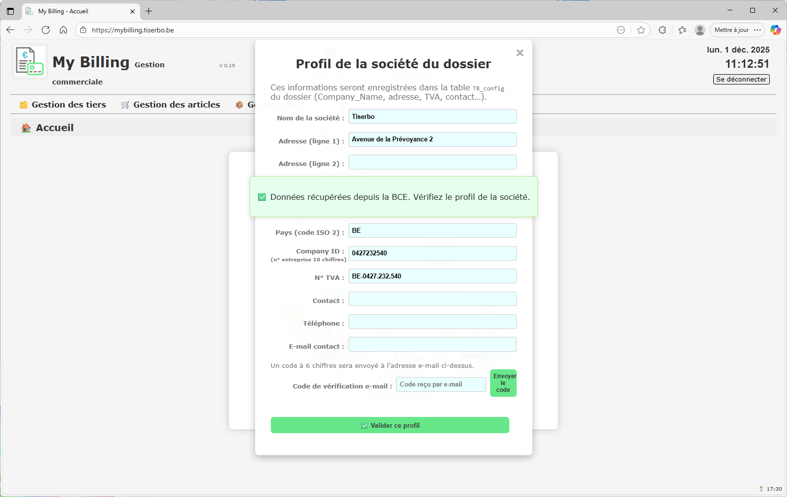 Connexion au compte MyBilling