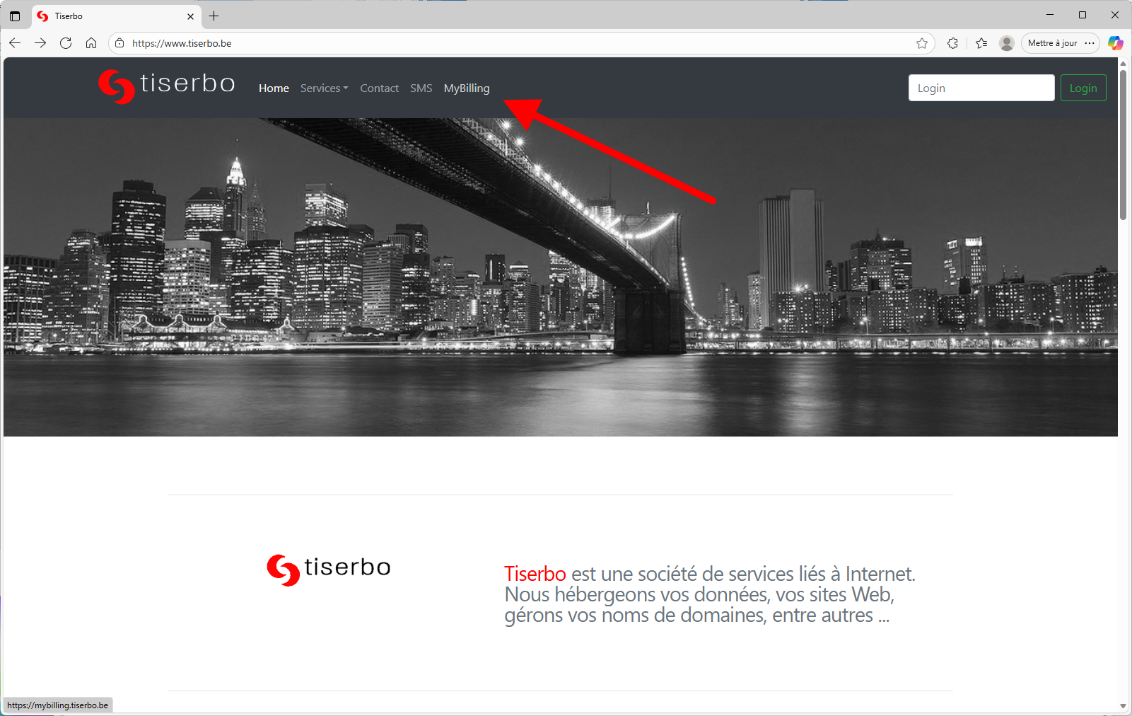 Lien MyBilling sur le site Tiserbo