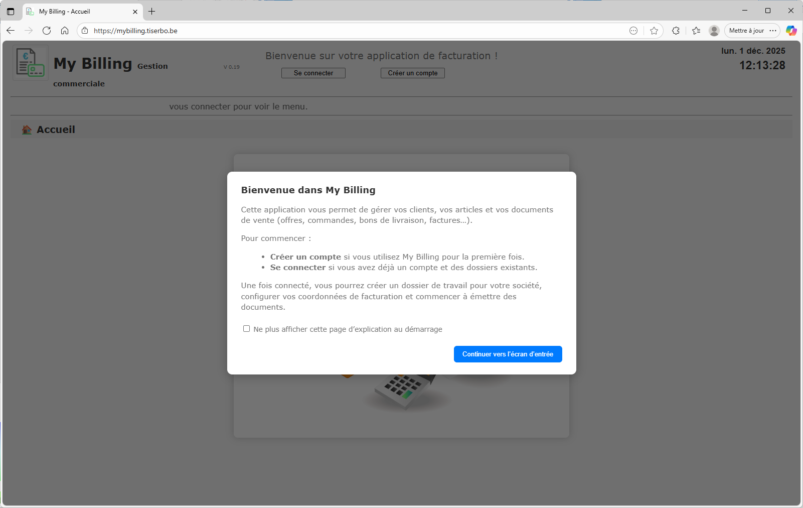 Page d’accueil MyBilling