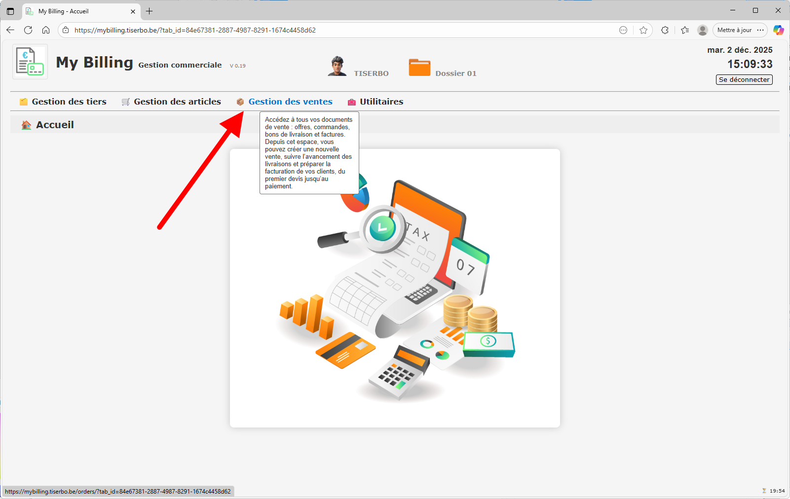 Écran Gestion des ventes lors de la saisie d'une offre