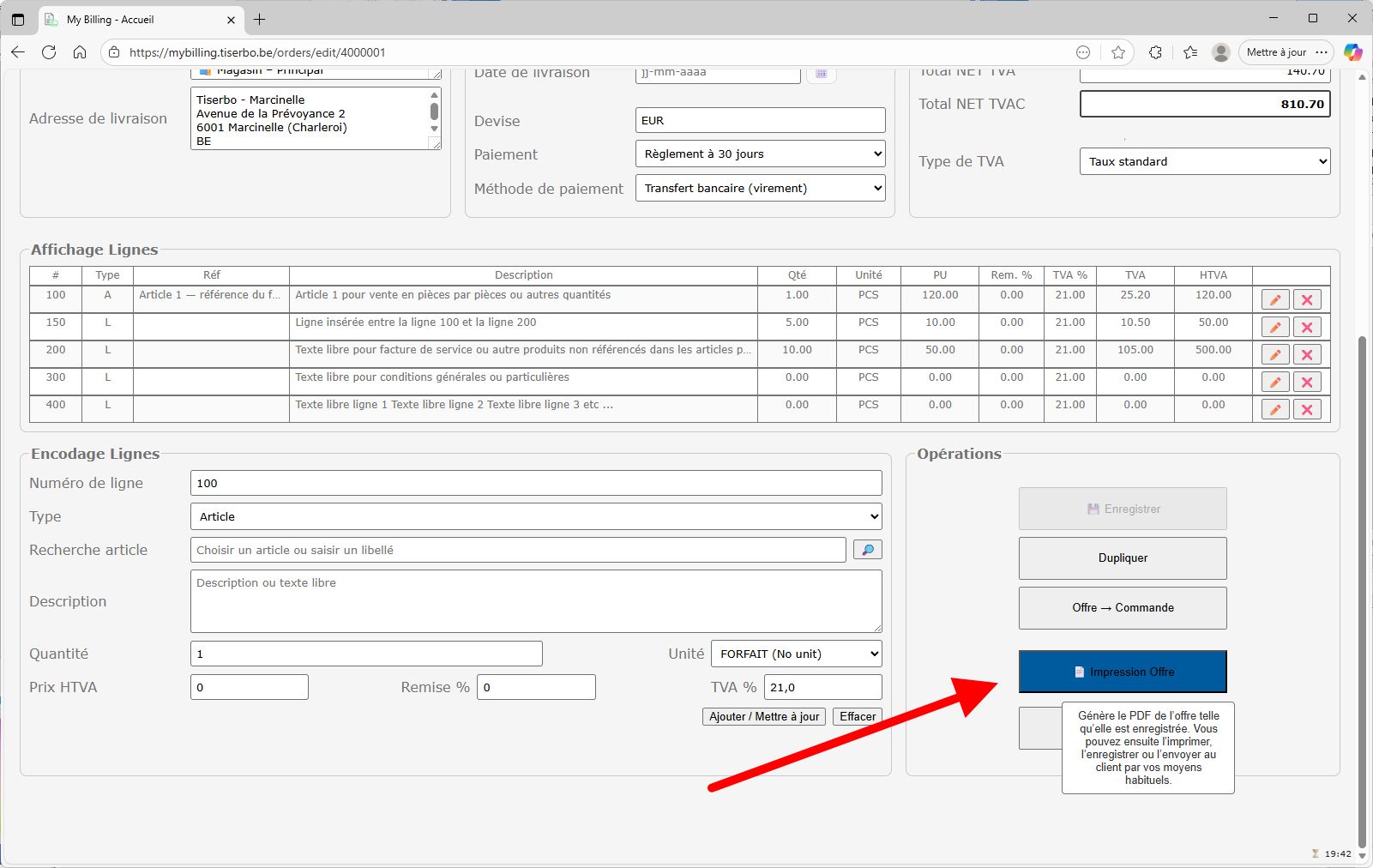 Préparation d'une nouvelle ligne article 500