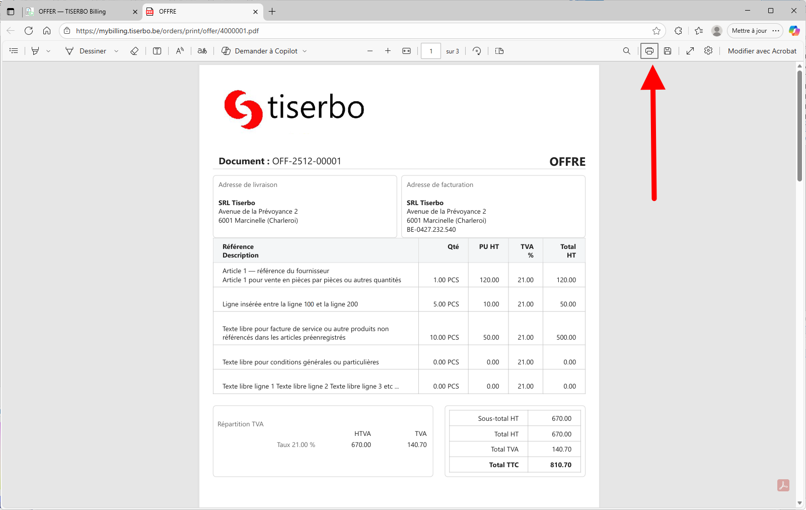 Offer complète prête à être imprimée