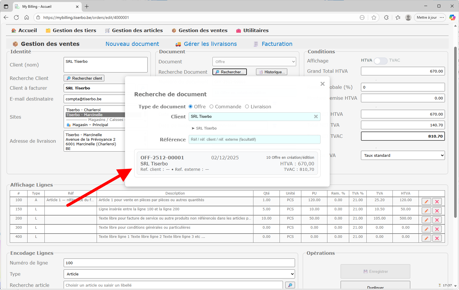 Fenêtre standard d'impression du navigateur