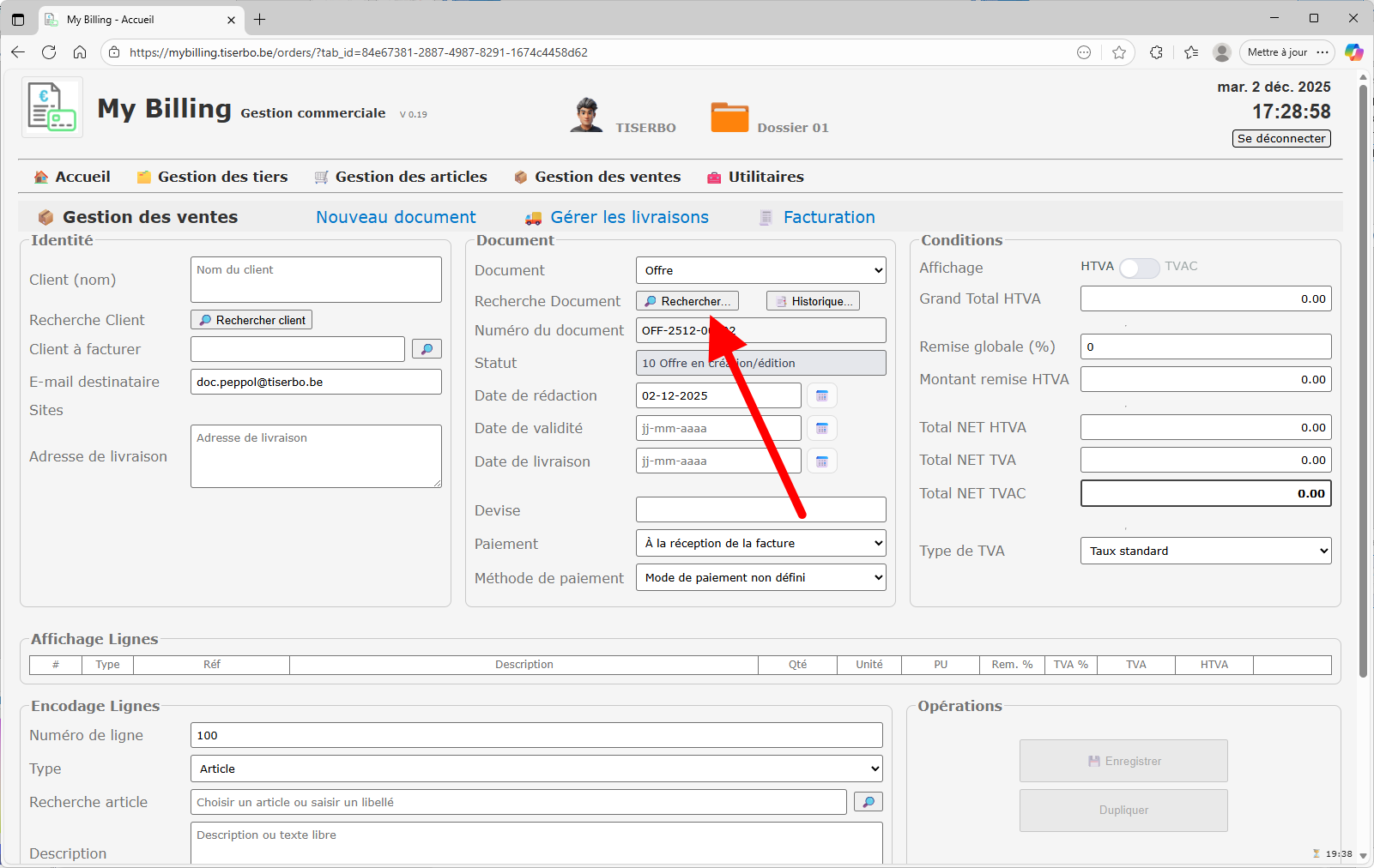 Liste des commandes à facturer avec bouton Facturer