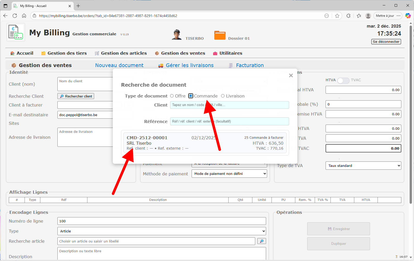 Facture en création avec lignes issues des livraisons