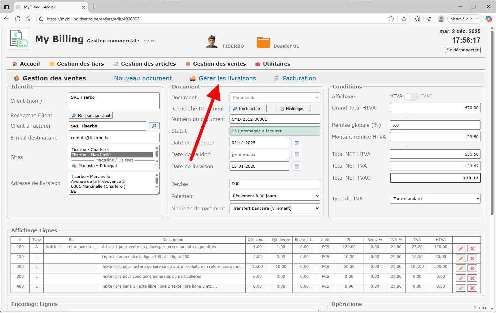 Bouton Confirmer sur une facture à confirmer