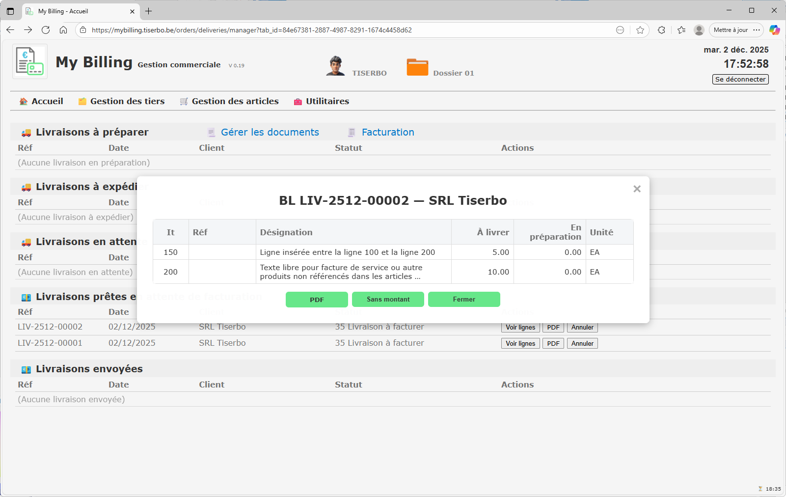 Facture confirmée prête à être envoyée ou vérifiée Peppol