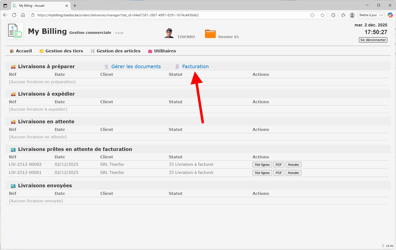 Fenêtre de vérification Peppol indiquant que le document est prêt