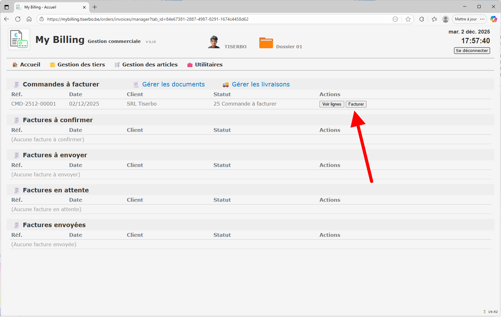 Retour au statut 41 facture prête à partir après vérification