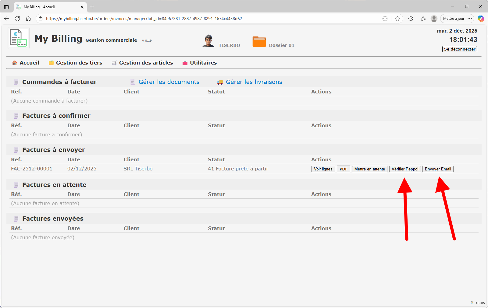 Sélection de la commande dans la boîte de recherche des documents
