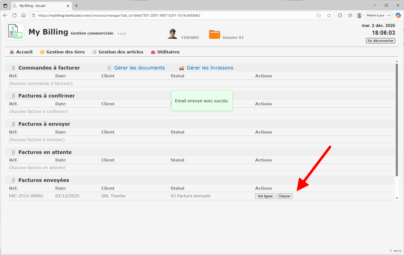 Détail d'un bon de livraison supplémentaire pour les lignes restantes