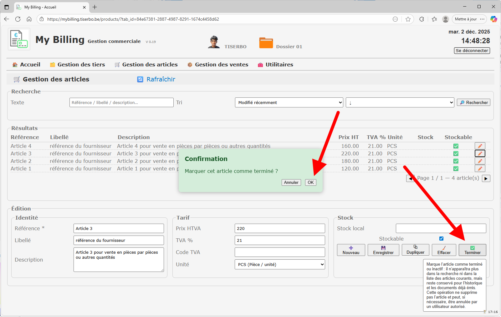 Article marqué comme terminé