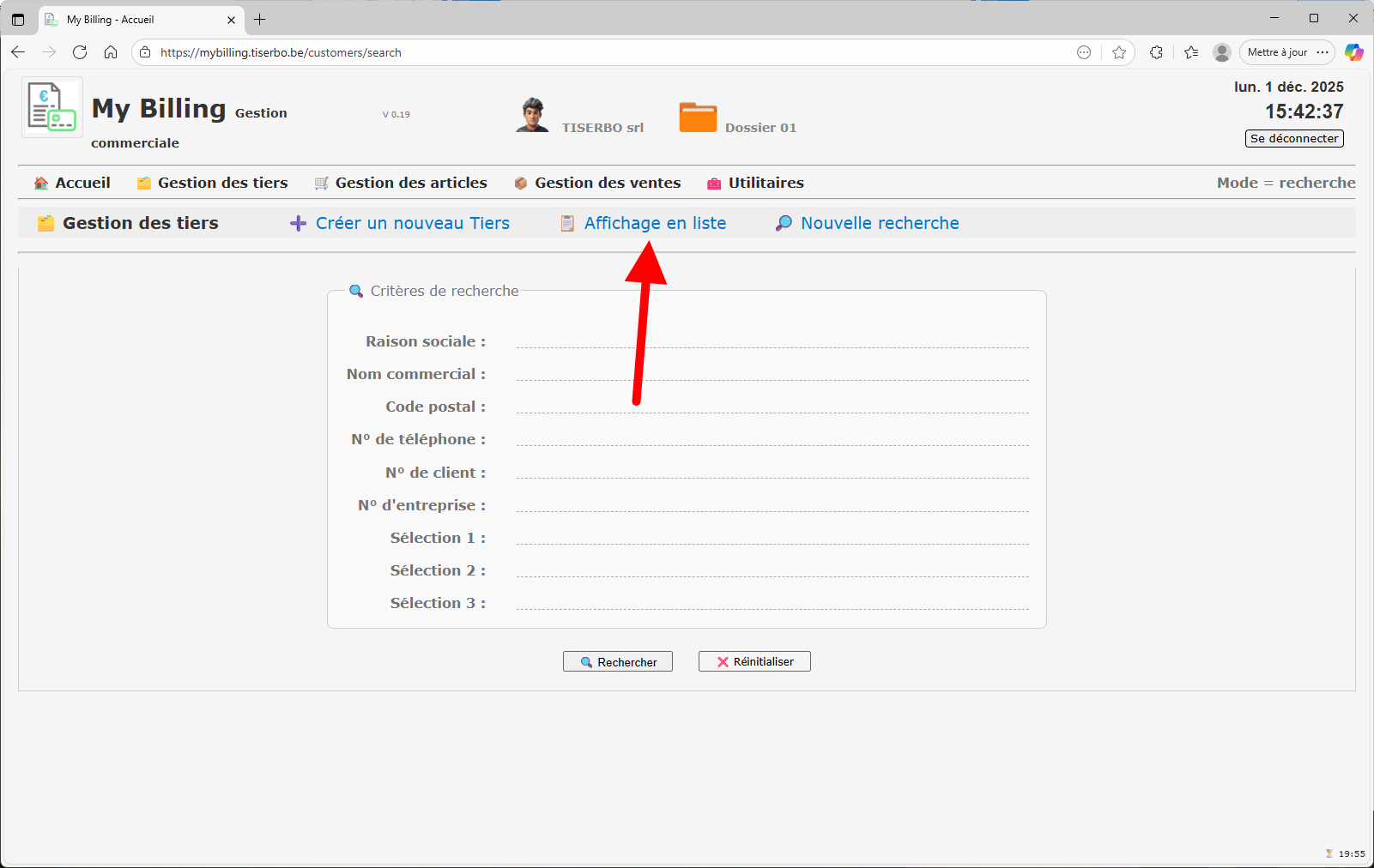 Affichage en liste des tiers