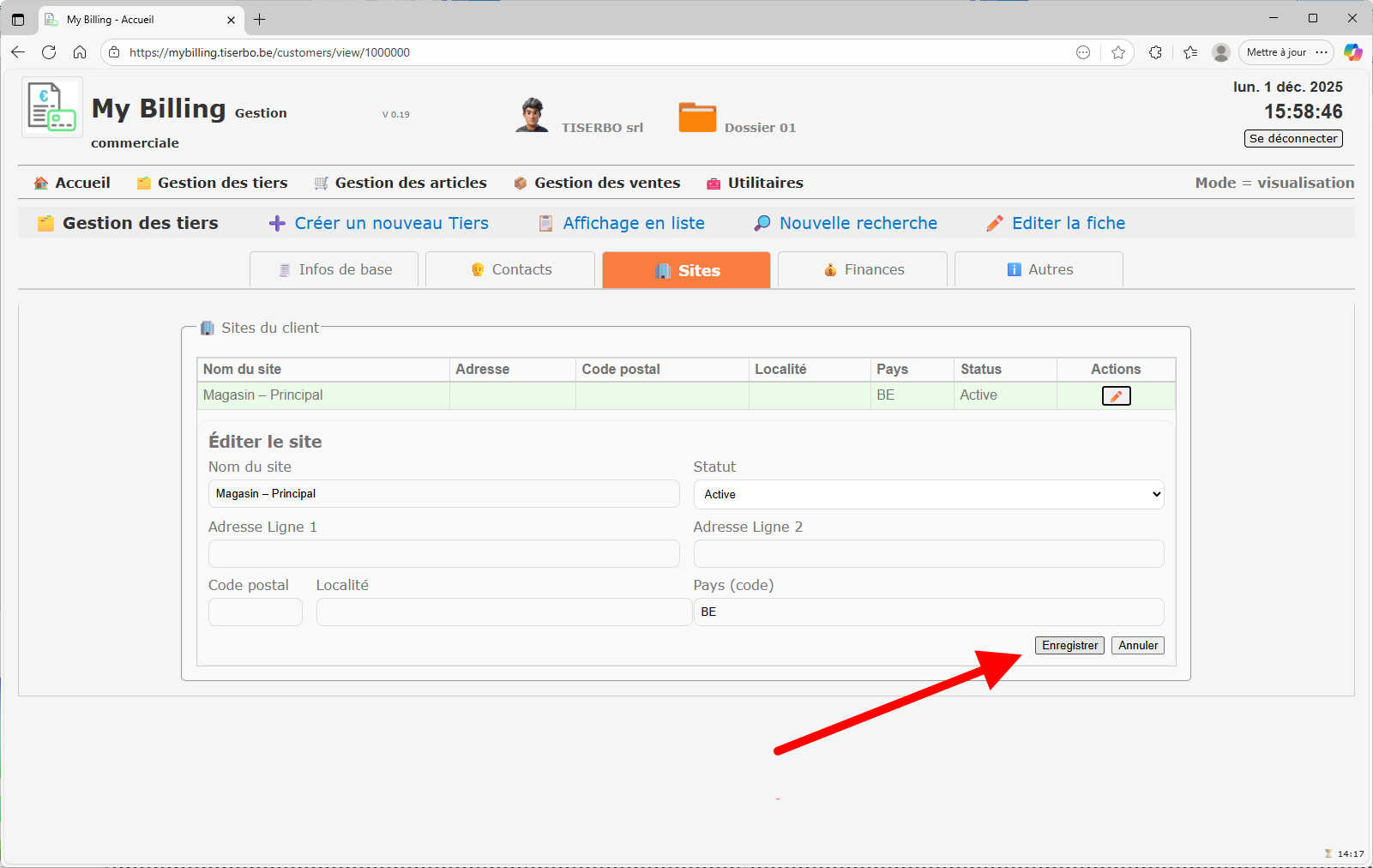 Enregistrement du site