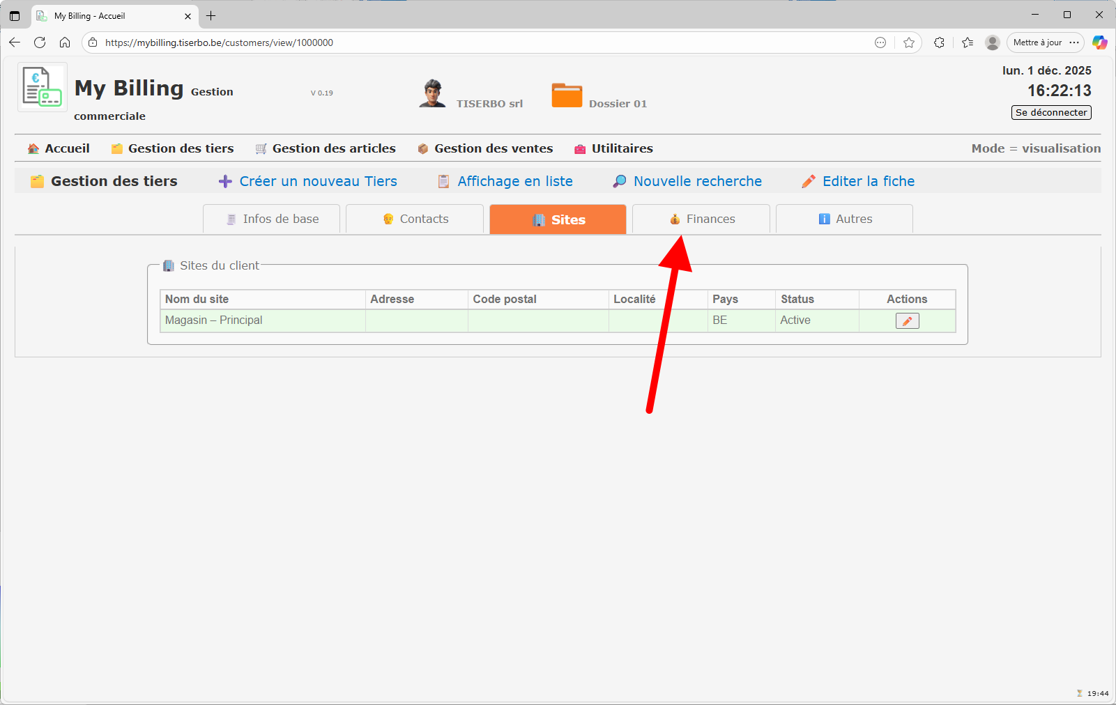 Accès à l’onglet Finances