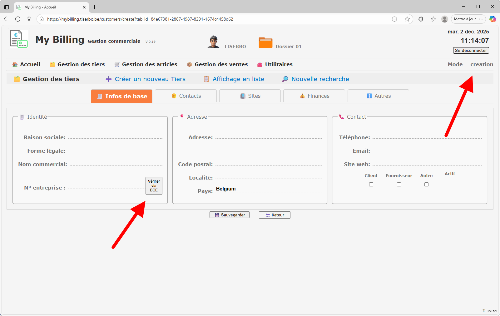Encodage du numéro d’entreprise pour vérification BCE
