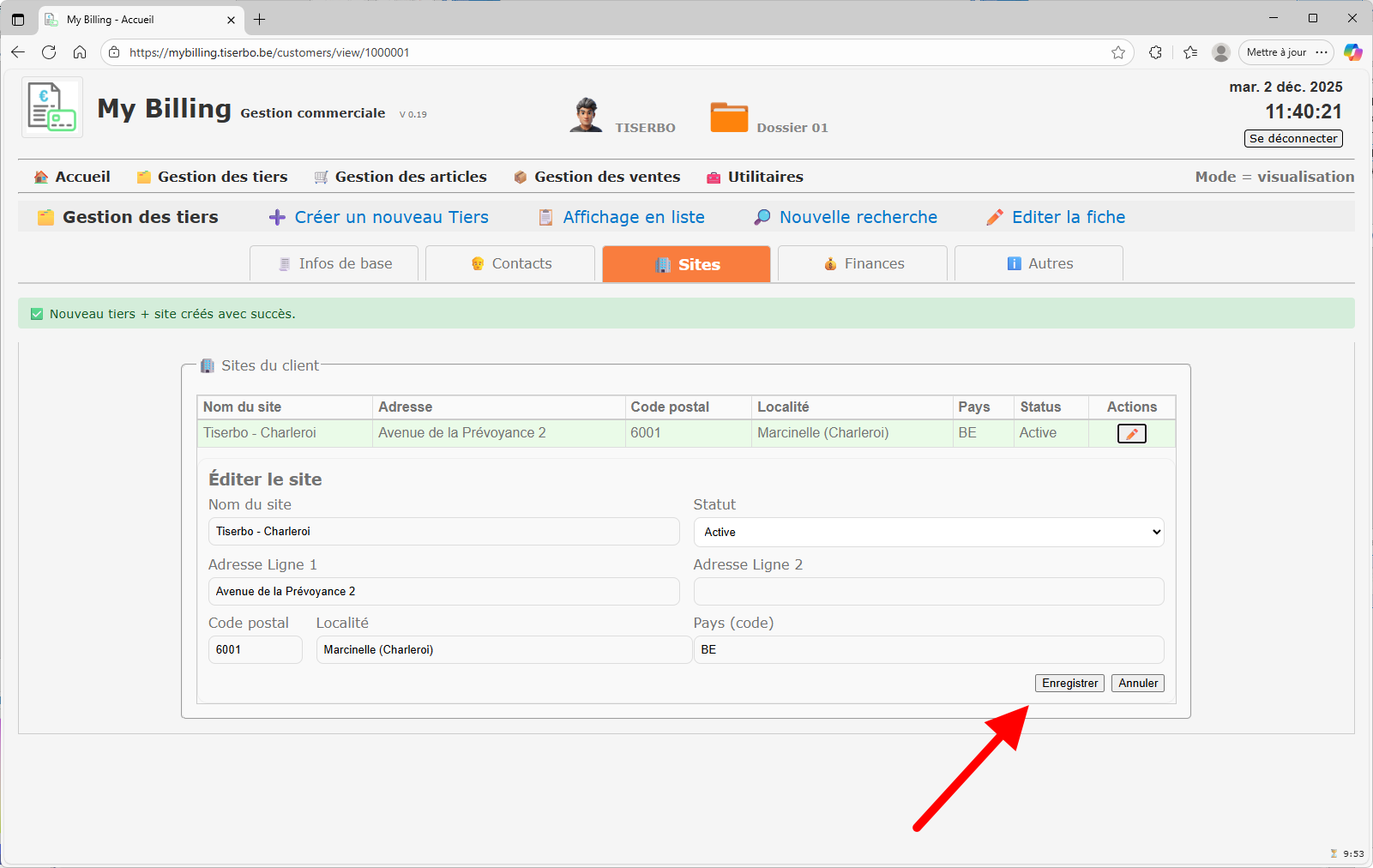 Édition du site principal du client