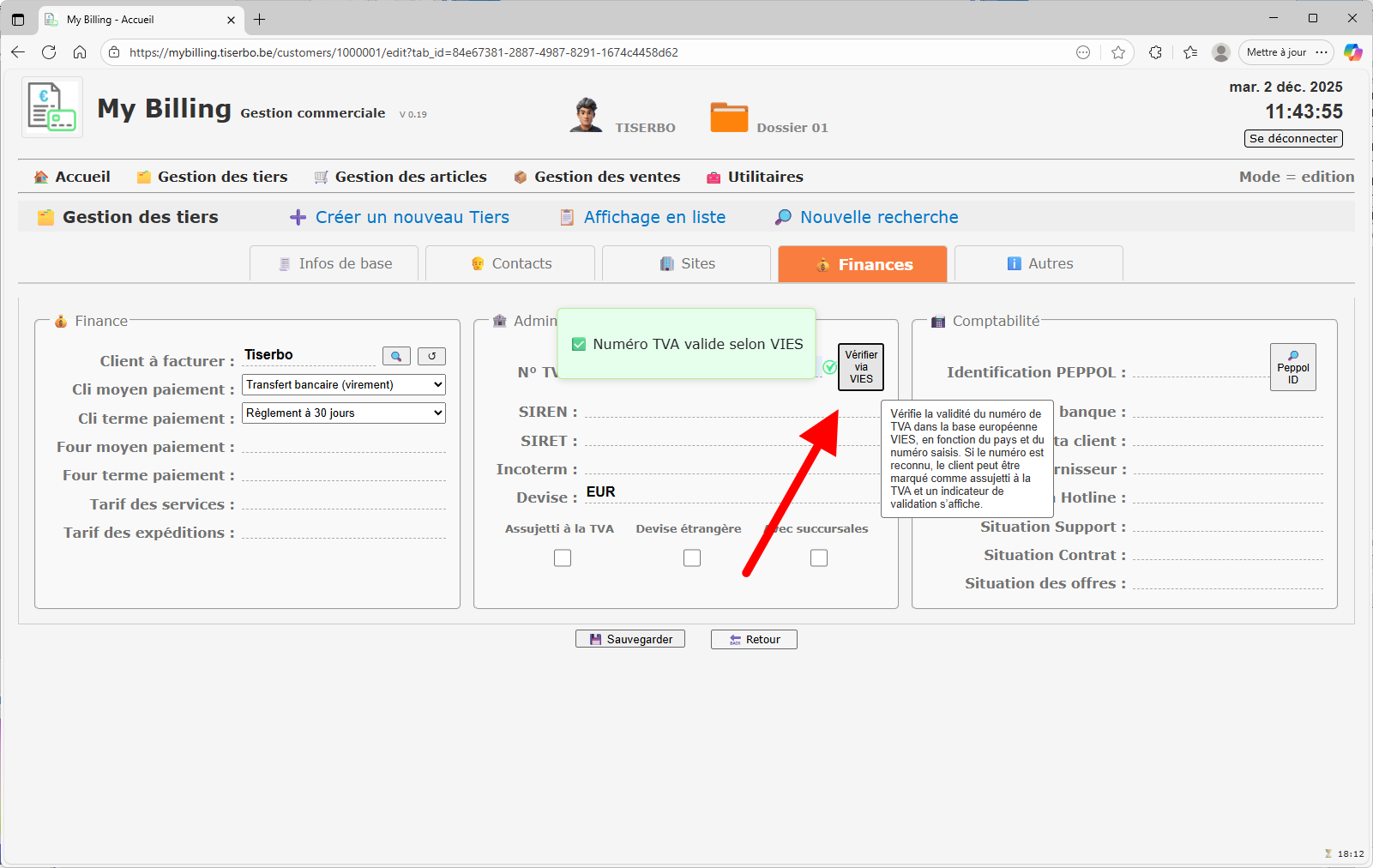 Résultat positif de la vérification TVA