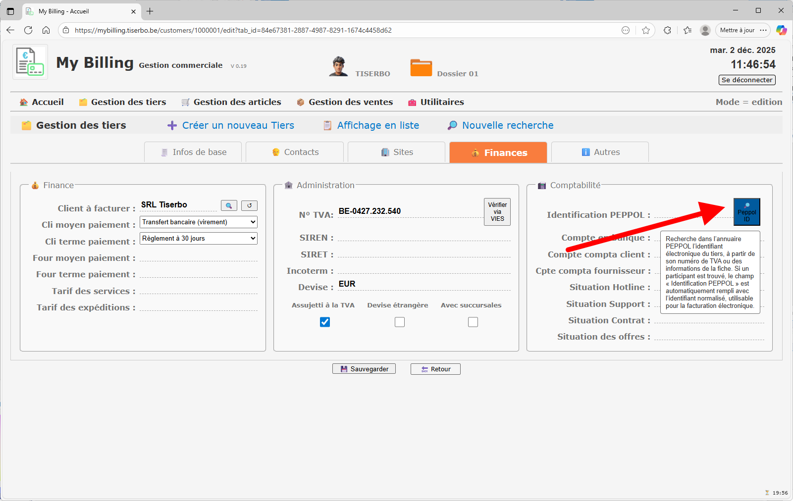 Client modifié avec succès après mise à jour des finances