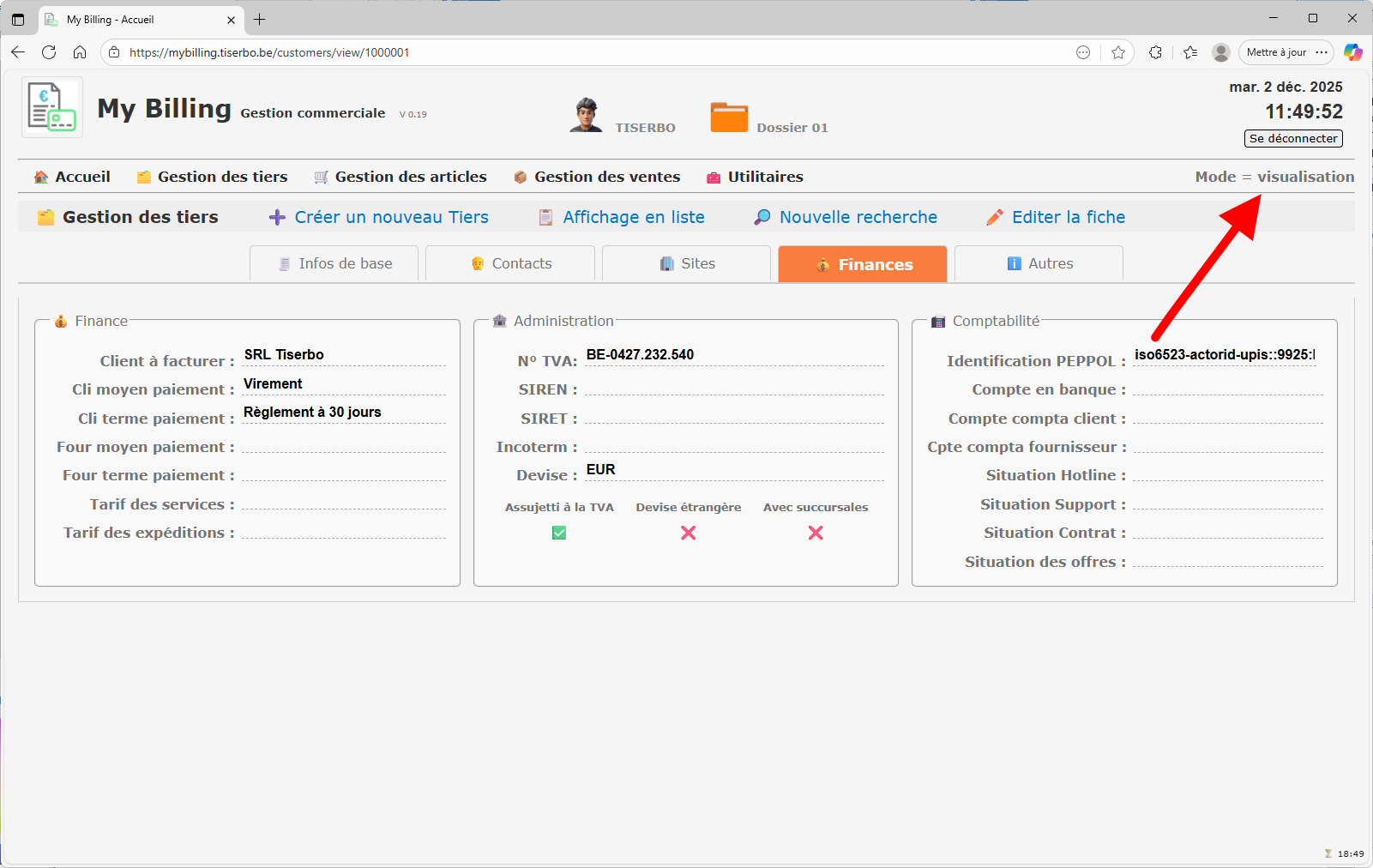 Onglet Autres en consultation pour le nouveau tiers