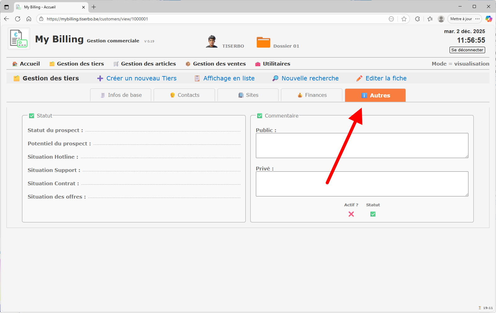 Infos de base du nouveau tiers en mode visualisation