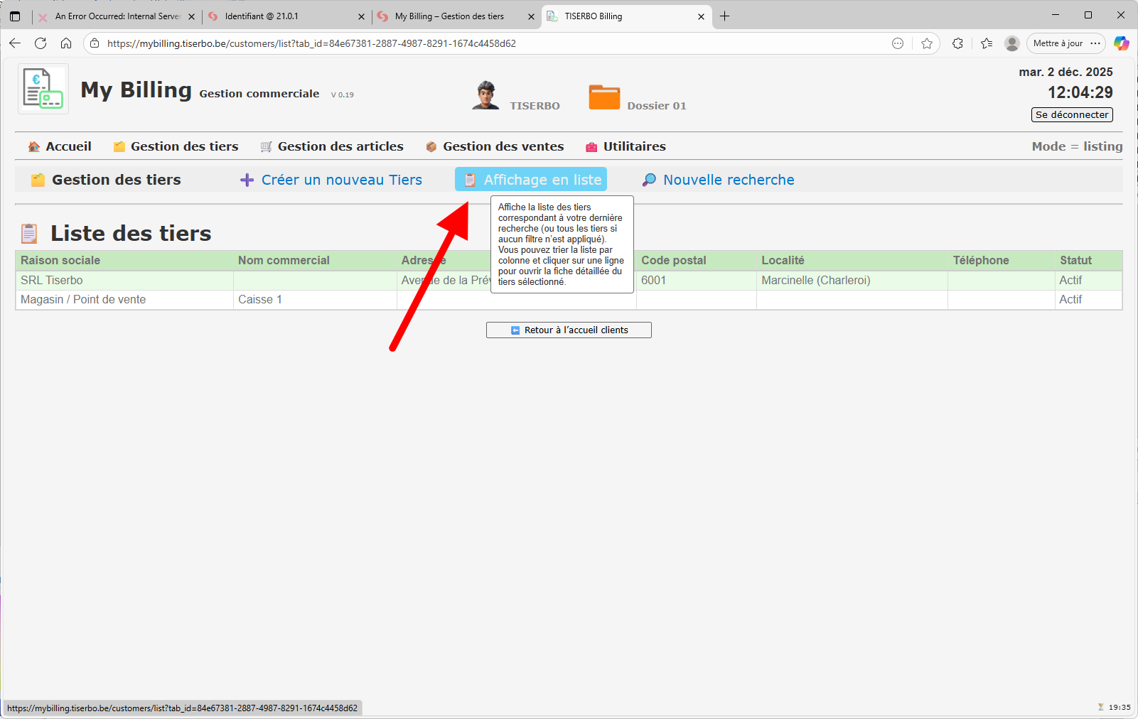 Écran de recherche des tiers
