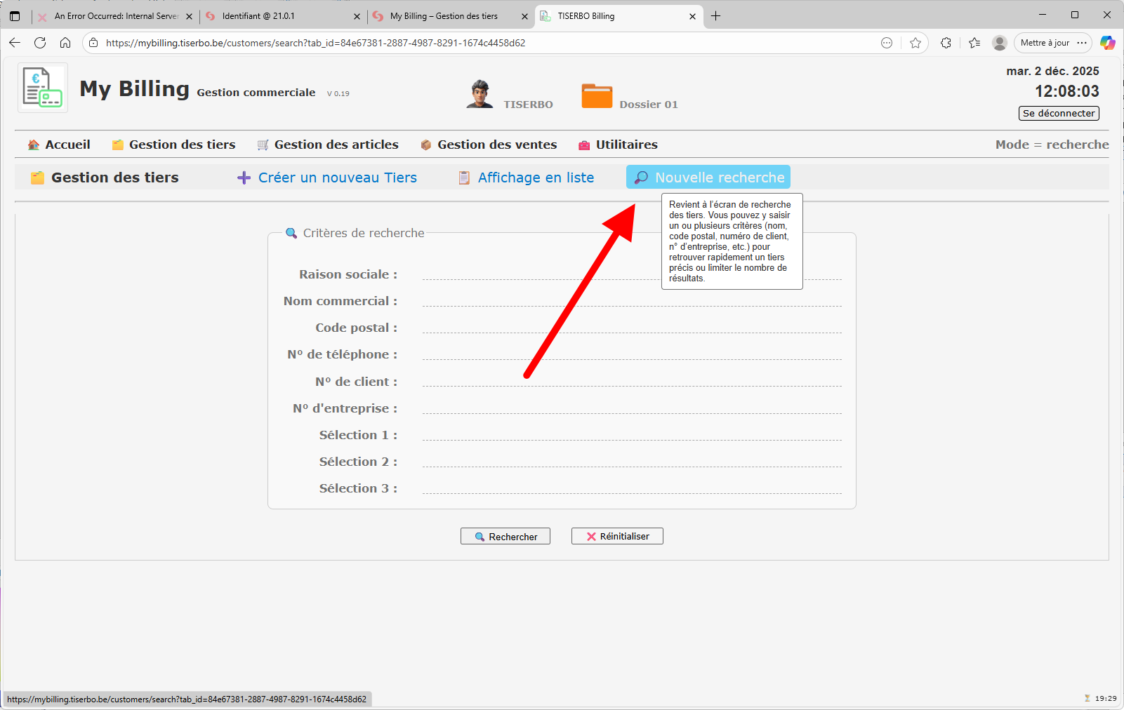 Boutons de navigation entre fiches clients