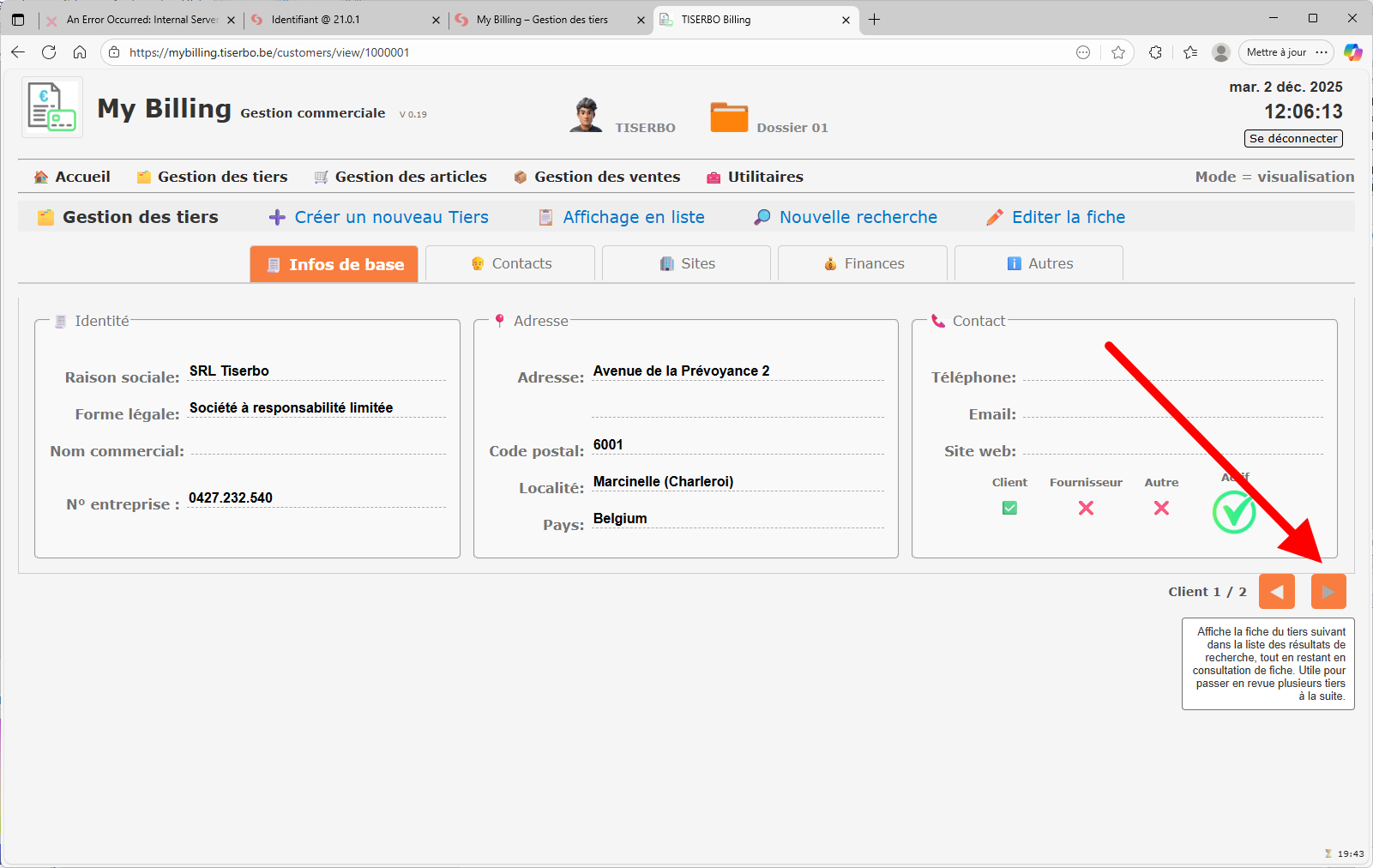 Info-bulle sur le bouton Suivant